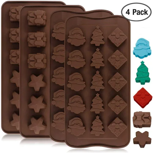 Vista 2 de DanziX Moldes de silicona para chocolate navideño, 4 moldes de caramelo de Navidad, mini moldes de silicona de Navidad para hacer chocolates