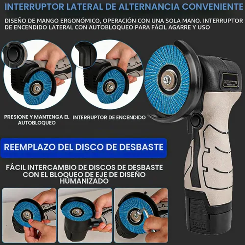 Vista 7 de Kit de amoladora angular de cepillo inalámbrico, mini herramienta de molienda angular eléctrica de 13000 RPM con 2 baterías de 16.8 V 2000 mAh y 15