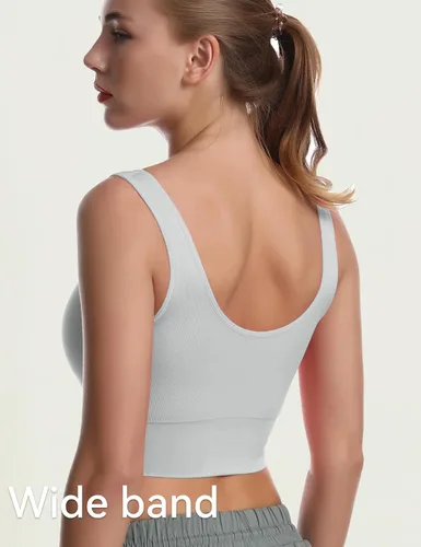 Vista 4 de SPRIMEMONG - Brasier deportivo de soporte ligero para mujer, sin costuras, línea larga, cómodo, bralette deportivo de yoga, tops de corte corto