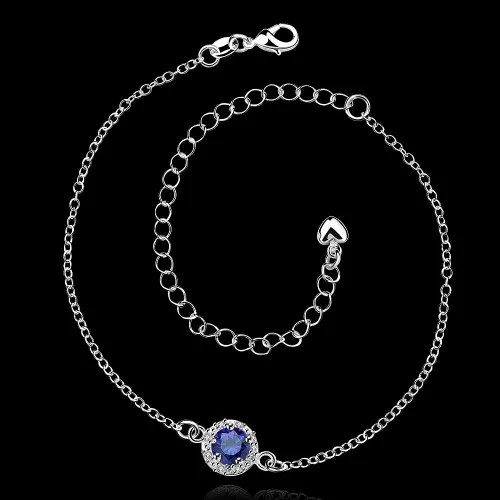 Vista 3 de Elegante tobillera azul de plata de ley 925, cadena de pie, Plata de ley Cristal Diamante de imitación