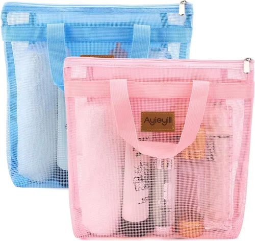 Vista 12 de Hommtina 2 bolsas de malla de ducha de secado rápido para colgar artículos de tocador y baño organizador para viajes y natación con cremallera