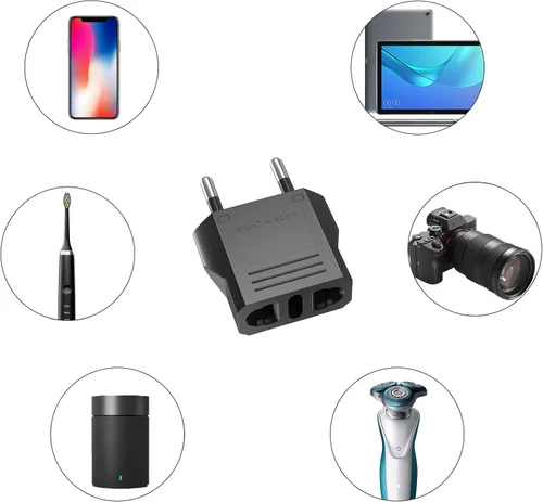 Vista 7 de Travel Adapter, 8 Pack of US/CA to European Plug Adapter Travel Power Plug Universal Power Jack Wall Plug Converter (Black)