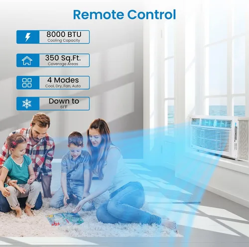 Vista 2 de Litake Aire acondicionado inteligente de ventana de 8,000 BTU, enfría hasta 350 pies cuadrados con control remoto y WiFi, ahorro de energía