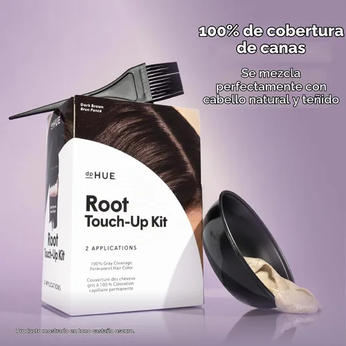 Vista 3 de dpHUE Kit de retoque de raíz, marrón claro, tinte permanente para el cabello para cobertura de canas, incluye dos aplicaciones, sin parabenos, SLS