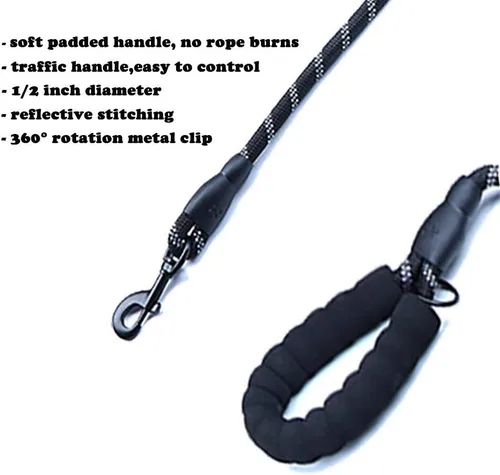 Vista 5 de Love Dream Correa para perro de 5 pies de largo con 2 cómodas asas acolchadas, hilos reflectantes con doble asa para control de seguridad, correa