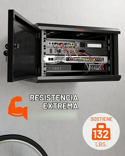 Vista 5 de ECHOGEAR 6U Rack de Red - Kit de Rack de Pared Montado en la Pared Incluye 2X Estantes de 1U, Ventilador Premontado, Puerta con Cerradura y Hardware