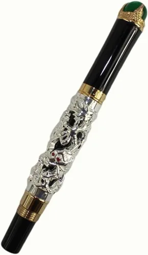 Vista 2 de Gullor Retro Culture Jinhao Rollerball Pen 3D Dragon King Play Pearl Pattern Pen - Plata