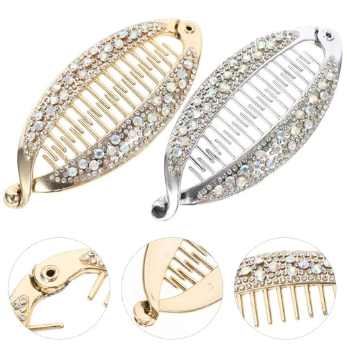 Vista 7 de FRCOLOR 4 pinzas para el cabello con forma de pez, peines de resina con diamantes de imitación para el cabello, pinzas para cola de caballo