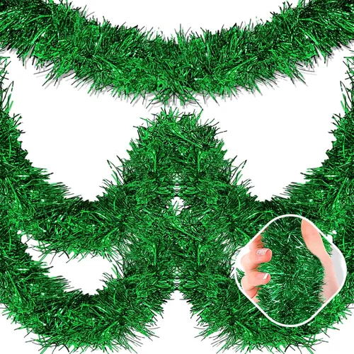 Vista 10 de Guirnalda de oropel de Navidad negra de 25 pies, guirnalda de papel de aluminio metálico para colgar en la pared, telón de fondo para flotadores