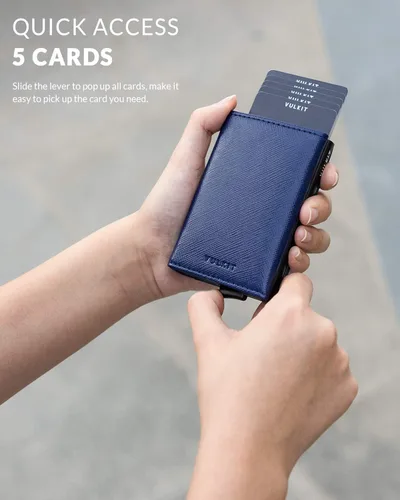 Vista 2 de Cartera plegable de cuero genuino con compartimento para billetes, ventana de identificación y bolsillo para monedas