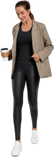Vista 3 de CRZ YOGA Butterluxe - Leggings de piel sintética mate para mujer, 28 pulgadas, cintura alta, elásticos, pantalones de cuero al tobillo