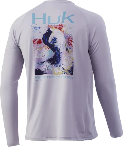 Vista 4 de HUK Camiseta de pesca de manga larga con protección solar para hombre Vc Pursuit Pescado de hueso - Glaciar