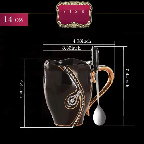 Vista 7 de Taza de café con diamantes de imitación, taza de agua de 14 onzas para oficina y hogar, taza de café única, bonitas tazas de café de cerámica