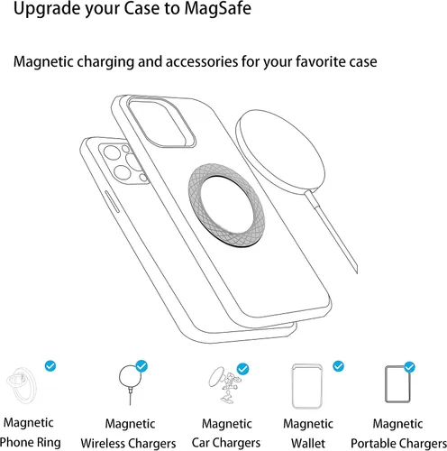 Vista 6 de Anillo magnético universal, anillo adaptador magnético, adhesivo magnético compatible con accesorios Magsafe y carga inalámbrica para iPhone