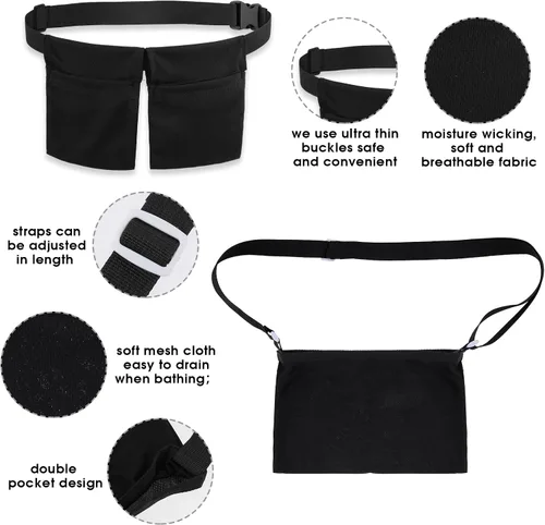 Vista 3 de Thinp Soporte de drenaje después de abdominoplastia, soporte de drenaje ajustable para mastectomía, bolsa de ducha, recuperación de cirugía