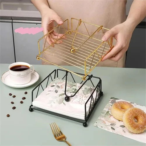 Vista 3 de Rustic Metal Napkin Holder Square Paper Organizer Kitchen Restaurant Tabletop(1 Black)