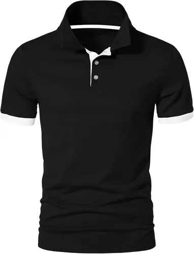 Vista 2 de A WATERWANG Polera polo de manga corta para hombre polo de golf de algodón ajustado diseño básico
