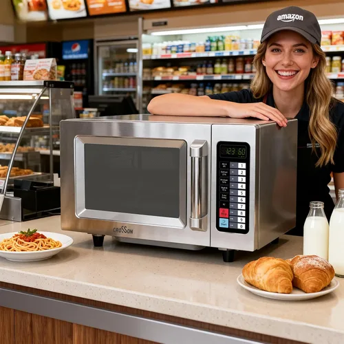 Vista 7 de CROSSON Horno microondas comercial para encimera de 25L con 10 menús de memoria programables, 5 niveles de potencia, 3 etapas de cocción y control