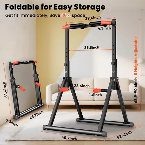 Vista 4 de WATBKHE Power Tower Pull Up Dip Station, Pull Up Bar Free Standing Negro 01