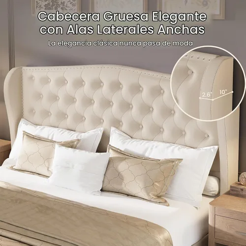 Vista 4 de LARMACE Base de cama tamaño Queen con tapizado de terciopelo, cama de plataforma con cabecera y pie de ala, base de cama con botones profundos