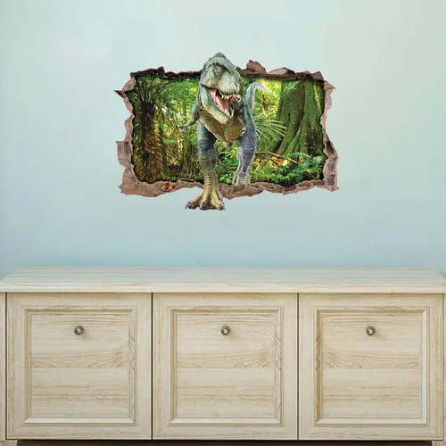 Vista 2 de Calcomanías de pared de bosque de dinosaurios 3D, calcomanías de pared aplastadas, decoración artística para niños, dormitorio, guardería, bricolaje