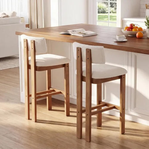 Vista 9 de DUOMAY Juego de 2 taburetes de bar modernos de 26 pulgadas de altura de mostrador con respaldo y patas de madera maciza, taburetes de bar modernos