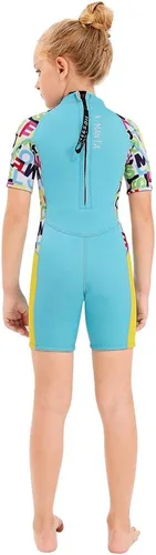 Vista 4 de Traje de neopreno térmico para niños, traje de baño corto de 2.5 mm para niñas y niños, juvenil, adolescente, niño pequeño, traje de baño de una
