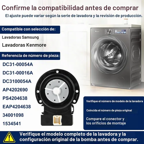 Vista 5 de DC31-00054A Conjunto de bomba de drenaje de lavadora para Samsung