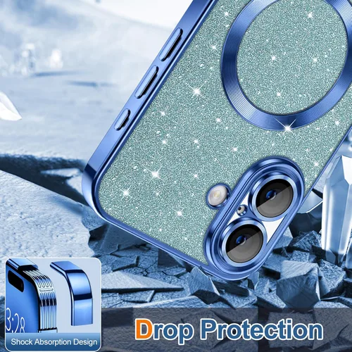 Vista 4 de Hython para iPhone 16 Funda con chispas brillantes, fundas transparentes magnéticas con protector de lente de cámara [Compatible con MagSafe]