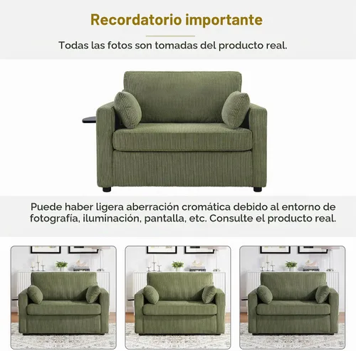 Vista 9 de P PURLOVE Sofá cama cama de 47.2 pulgadas de largo, sofá cama extraíble 2 en 1 con colchón, una mesa auxiliar plegable, sofá biplaza para sala