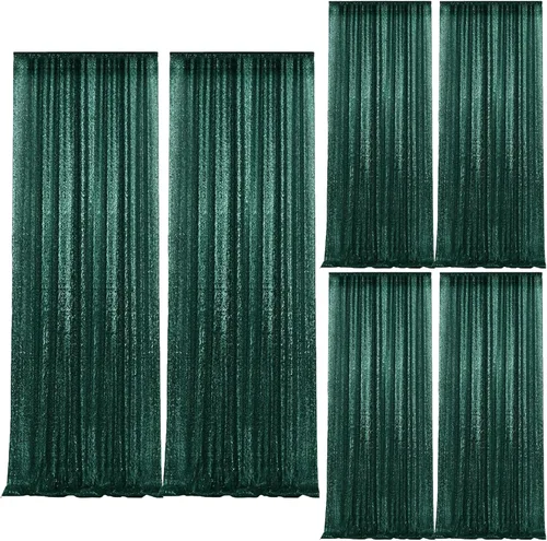 Vista 114 de 2 paneles de cortinas de fondo de lentejuelas verdes de 8 pies, cortinas de fondo de fotografía con purpurina para decoración de Navidad, boda