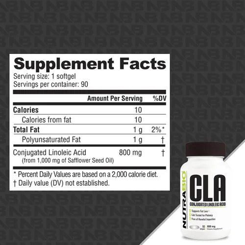 Vista 2 de NutraBio Suplemento de ácido linoleico conjugado CLA, 800 mg, 90 cápsulas blandas