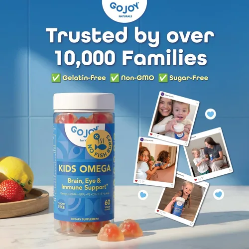 Vista 3 de GOJOY Kids Gomitas de Omega 3 DHA – Sin eructos de pescado, sin azúcar – Apoyo al cerebro, ojos y sistema inmunológico – Omega-3 de origen vegetal