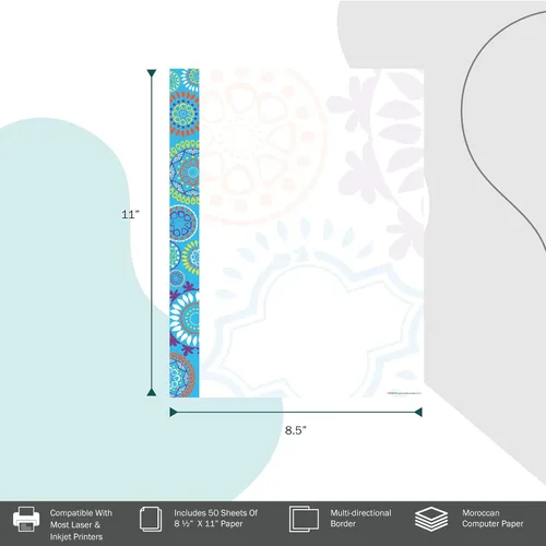 Vista 2 de BARKER CREEK Papel de computadora de diseñador, marroquí, 8.5 x 11 pulgadas, papel de impresora decorativo, papelería, 50 hojas por paquete