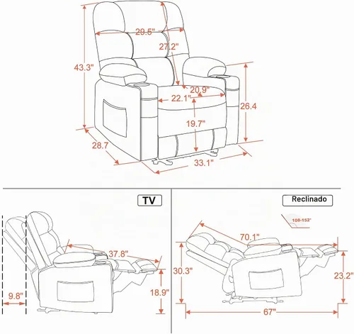 Vista 3 de MCombo Zero Gravity Power Silla reclinable con calor y masaje PR621 (negro)