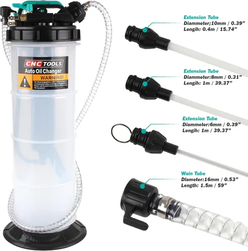 Vista 3 de Bomba extractora de líquido de aceite de 7.5L Bomba de cambio de vacío de aceite manual/neumática con válvula de control de aire 4 tubos varilla