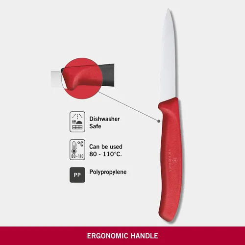 Vista 3 de Victorinox VIC-6.7631 Swiss Classic Paring 3¼"" Hoja de punta de lanza dentada 5/8" de ancho en el mango Rojo", multicolor, m