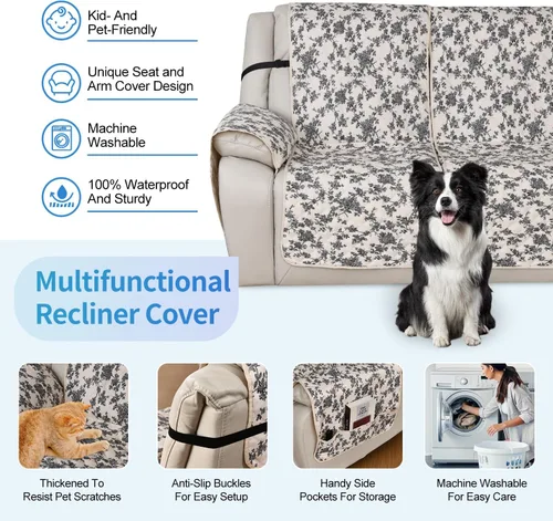 Vista 6 de ALIECOM Fundas de sofá modular reclinable en forma de L, 100% impermeables, fundas para sofá seccional, fundas lavables con estampado, protector