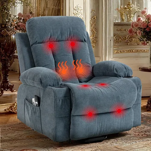 Vista 8 de Silla reclinable eléctrica para personas mayores con masaje por vibración y calor lumbar, silla elevadora para adultos con soporte para tazas