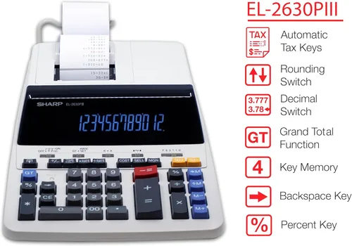 Vista 2 de Sharp Calculadora de función estándar electrónica (EL2630PIII), blanco, 8 78 x 12 78