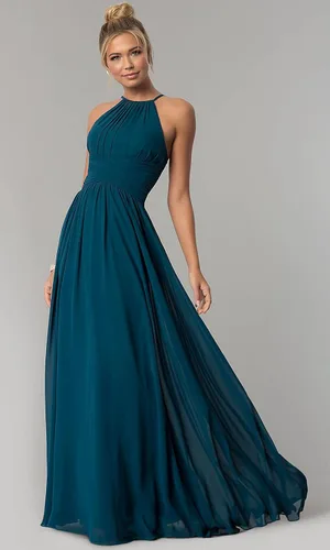 Vista 3 de Chiffon Halter Bridesmaid Dresses for Wedding Spaghetti Straps A Line Long Formal Evening Prom Party Gown