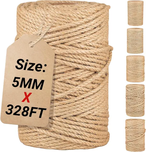 Vista 5 de Cuerda de yute natural de 0.039 in x 1312 pies, cuerda de yute a granel para manualidades, jardinería, envoltura de regalos, cordón decorativo