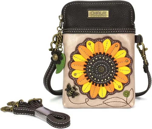 Vista 2 de CHALA Bolso cruzado para teléfono celular, bolso de lona multicolor para mujer con correa ajustable, Girasol - Taupe, Bandolera