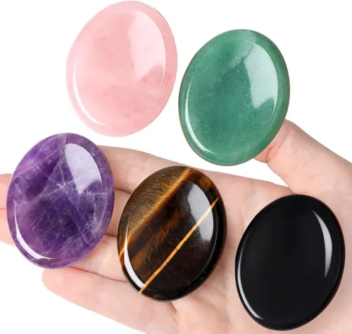 Vista 27 de QINJIEJIE Piedra de preocupación para el pulgar para la ansiedad, cristales de chakras, piedras curativas para la preocupación de los chakras
