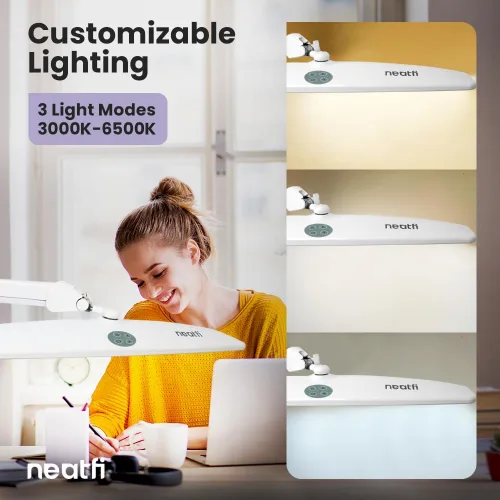Vista 4 de Neatfi Lámpara de escritorio LED XL Cabeza de 20 pulgadas de ancho (blanco-2, CCT con abrazadera)
