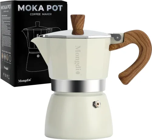 Vista 26 de Mongdio Cafetera de café expreso Moka Pot, cafetera cubana, cafetera de estufa Moka Italian Espresso Greca, cafetera percoladora, 3 tazas de Negro