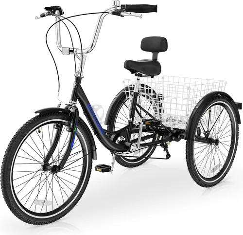 Vista 18 de Slsy Triciclo para adultos de 7 velocidades, 20/24/26 pulgadas, bicicleta de 3 ruedas para adultos con cesta de compras grande, capacidad de 350