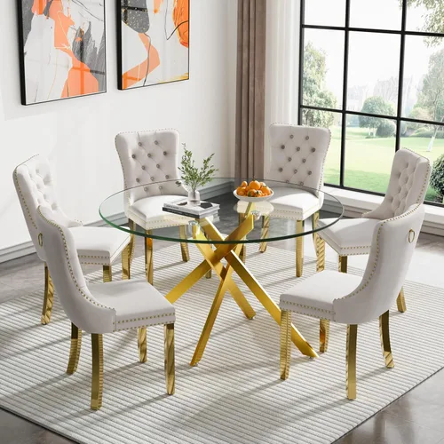 Vista 92 de Juego de mesa de comedor de cristal plateado moderno de 47 pulgadas para 2, juego de mesa de comedor de cocina redonda de 3 piezas con patas