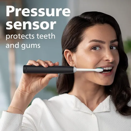 Vista 3 de Philips Sonicare 4100 Cepillo de dientes eléctrico recargable, negro, con cabezales de repuesto originales Philips Sonicare Optimal para control