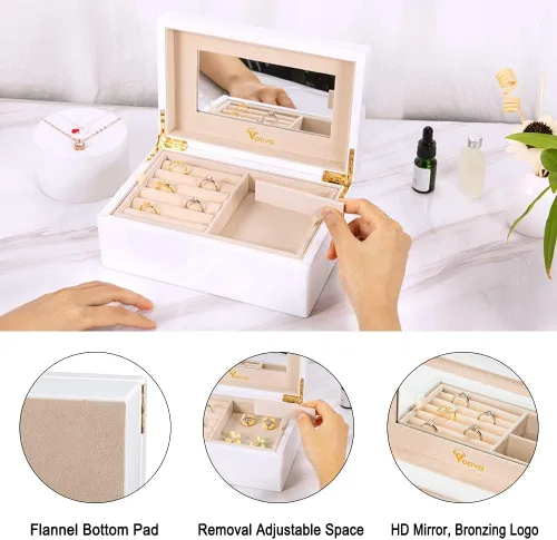 Vista 3 de Voova Joyero organizador de madera para mujeres y adolescentes y niñas, estuche de joyería de madera de pintura de piano de lujo con espejo, cajas